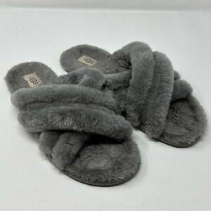 UGG Slippers Women's Size 11 Abela Gray Sheepskin  Cushioned Comfort Slides